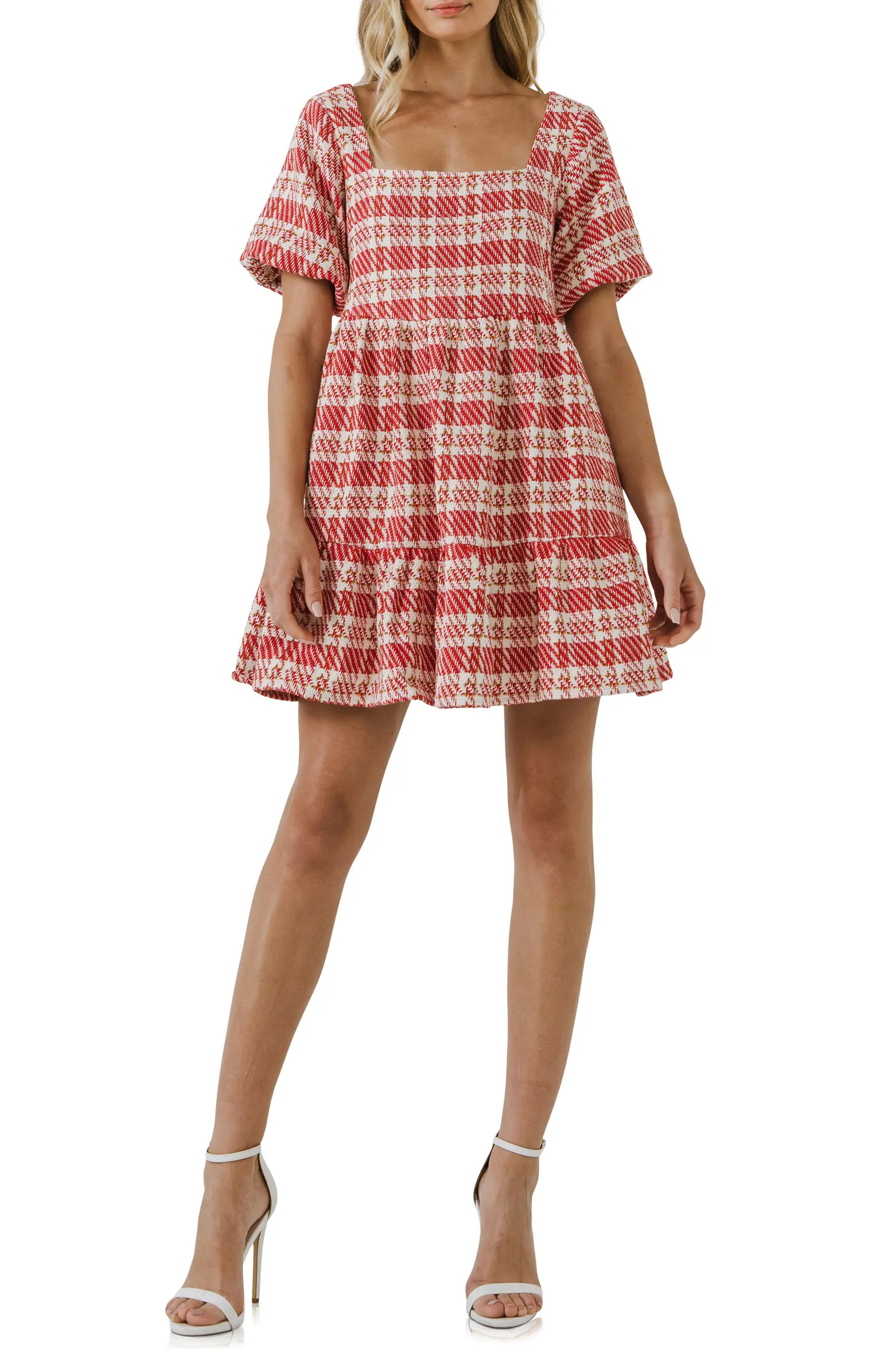English Factory Tweed Babydoll Minidress | Nordstrom | Nordstrom