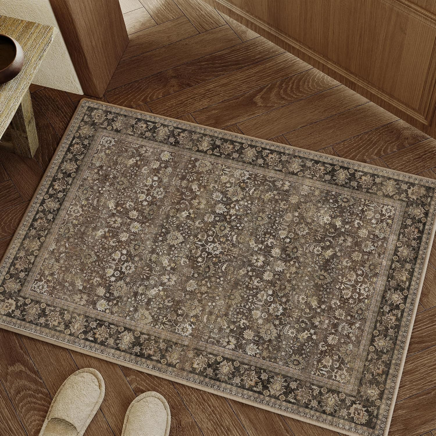 HUGEAR 2x3 Brown Vintage Floral Washable Area Rug for Entryway | Amazon (US)