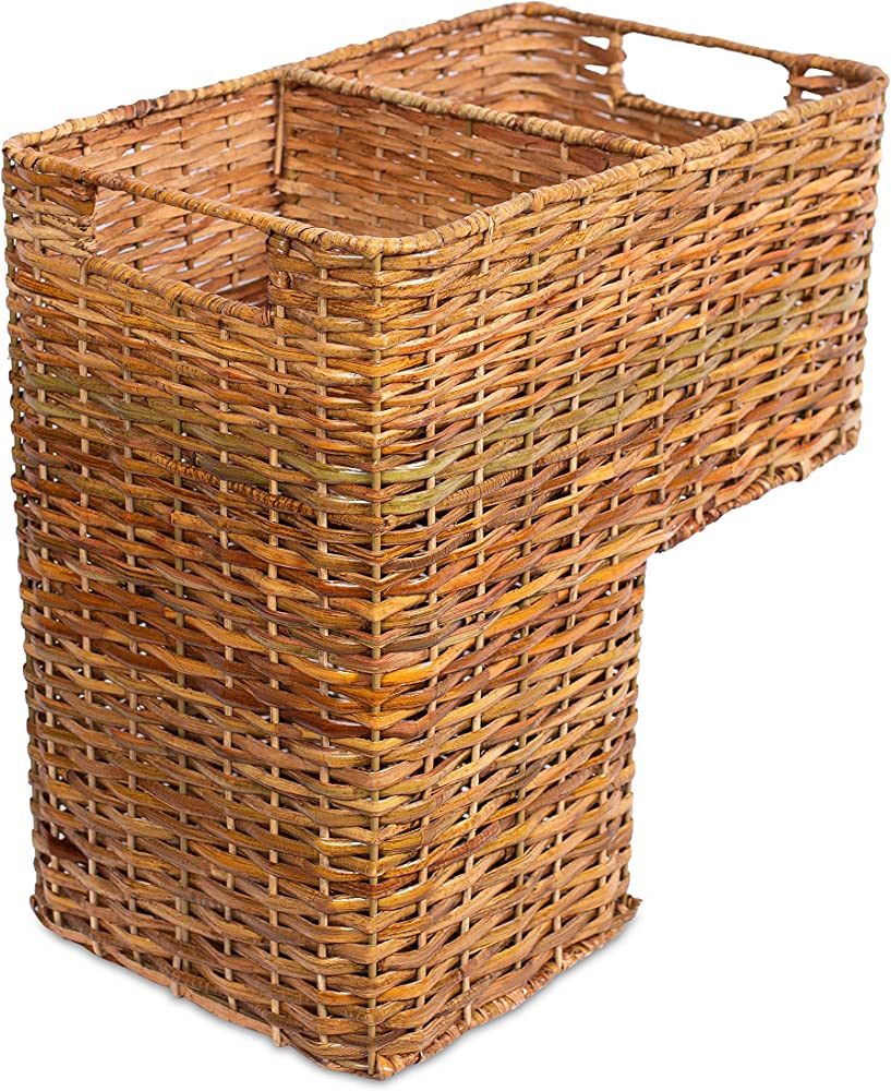 BirdRock Home Stair Basket for Staircases - Wicker Woven Storage Bin for Stairs - Natural Brown O... | Amazon (US)