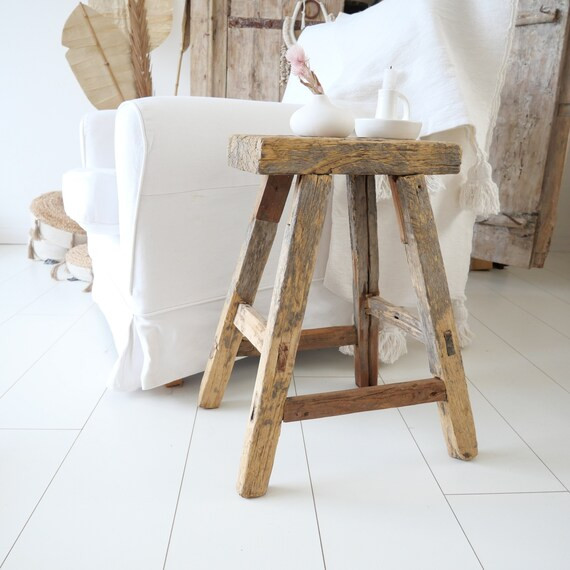 Authentic vintage wooden stool from India, handmade, side table, decor, boho, beach decor, scandy... | Etsy (US)