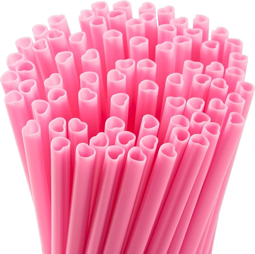 JOYIN 50 PCS Valentine Heart Shaped Pink Straws, Reusable Drinking Cute Straw for Valentine's day... | Amazon (US)
