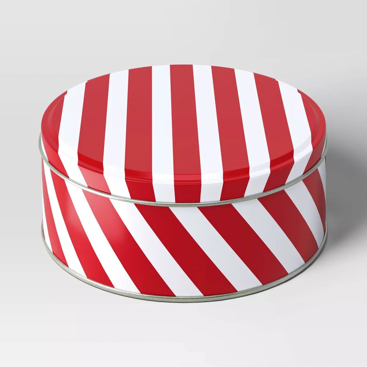 8.25"x8.25" Christmas Round Tin Striped Gift Box Red - Wondershop™ | Target