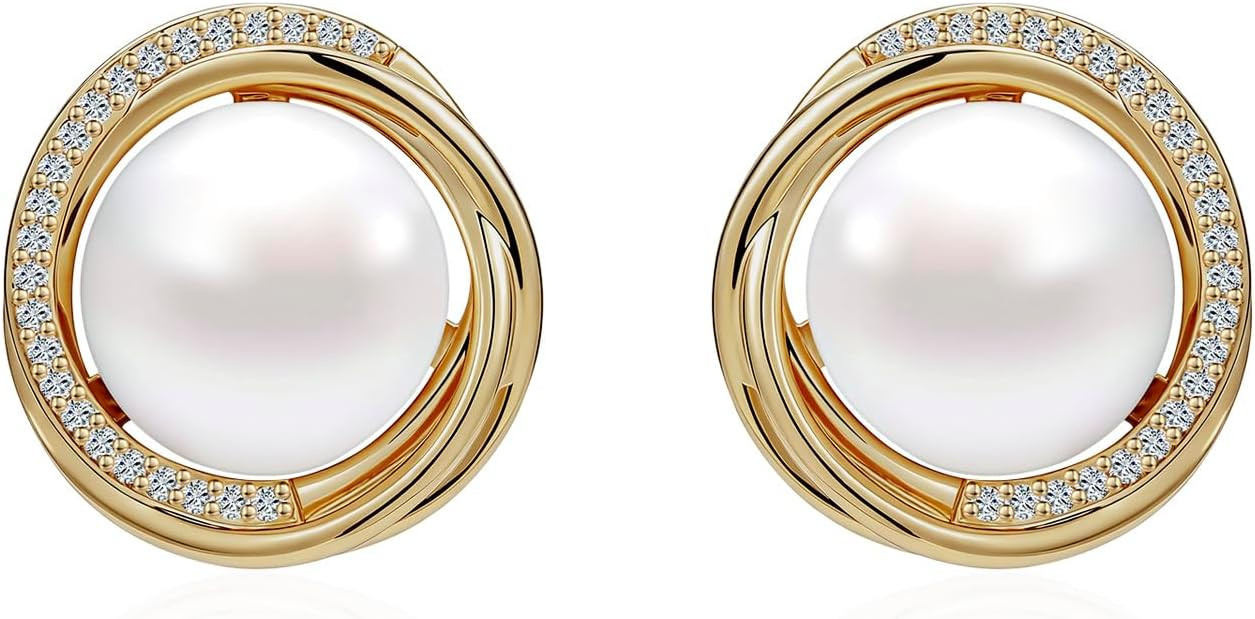 Vintage Pearl Earrings Chunky 14K Gold Plated Pearl Earrings for Women Oval Stud Non Tarnish | Amazon (US)