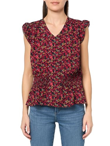 Tommy Hilfiger Women's Suits Cap Sleeve Smocked Shirt, Midnight/Chili, XL | Amazon (US)