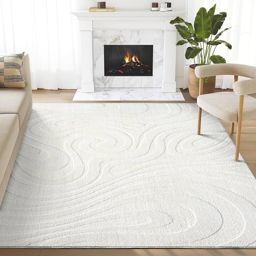 Abani Cozy Cream Area Rug for Living Room, Bedroom - Swirl Waves Pattern - 5' x 8' - Durable & Ea... | Amazon (US)