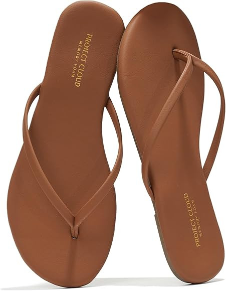 Project Cloud Flip flops for Women - Memory Foam Flats Slippers for Women 2025 - Vegan Leather Wo... | Amazon (US)