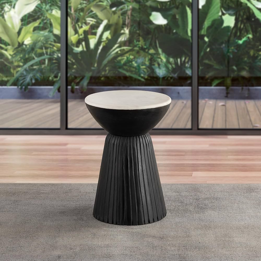 Albany Living Marble Top Solid Mango Wood Decorative Cylindrical Pedestal Side/End Table, Black | Amazon (US)
