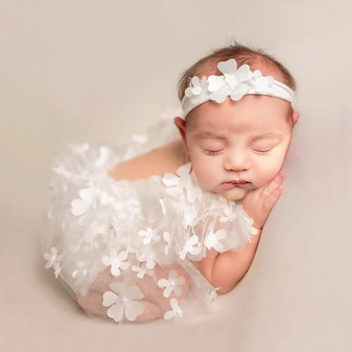Ylsteed Newborn Photography Outfits - Lace Romper with Headband for Girls Photo Shoot | Amazon (US)
