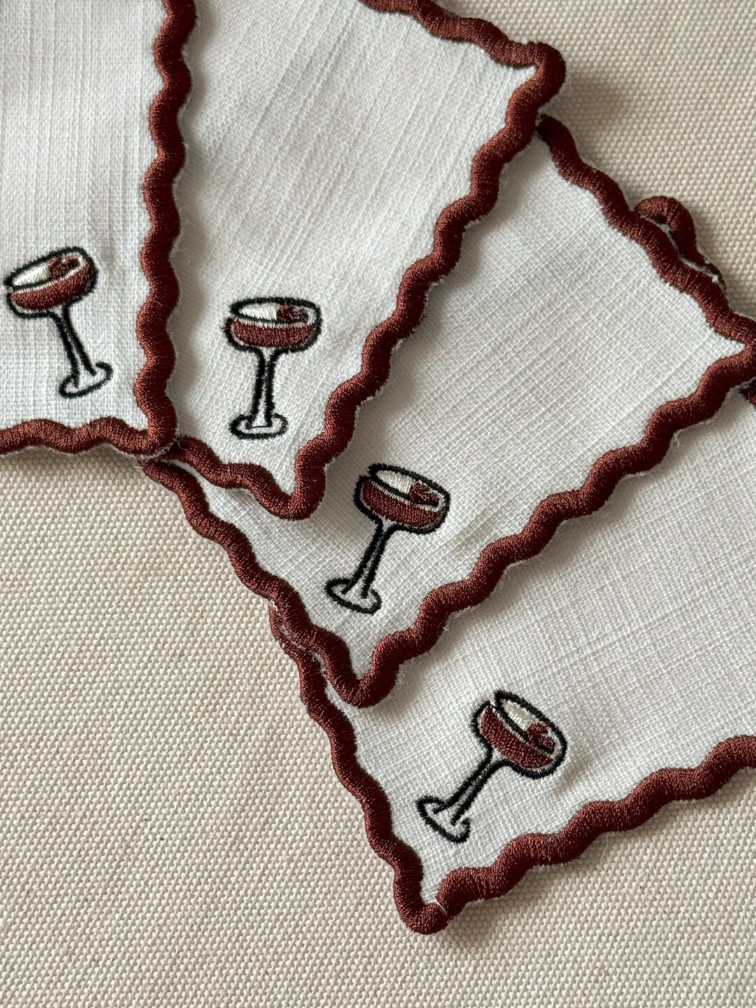 Embroidered Espresso Martini Cocktail Napkins: Set of 4, Hand-finished - Etsy | Etsy (US)
