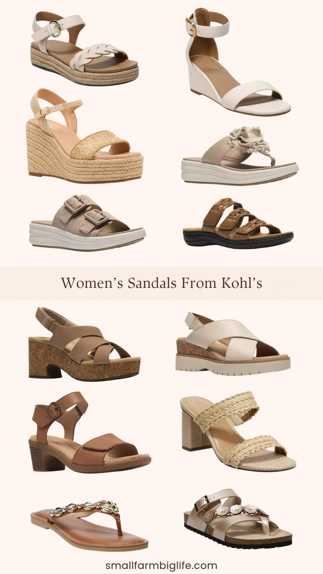 Women's sandals from Kohl's and this round up has something for every style and every occasion this spring and summer 👡✨ Gold Sonoma Goods For Life Canddic floral footbed sandals, brown SO Inkkle gold shell embellished thong sandals, natural woven LC Lauren Conrad Rayelle block heel two strap sandals, cream LC Lauren Conrad Jodee braid flatform woven strap sandals, cream Apt. 9 women's wedge ankle strap sandals, natural woven Madden Girl Valleyy wedge sandals with ankle strap, tan Clarks Cloudsteppers Drift Faye cushioned double strap sandals, tan Clarks Cloudsteppers Drift Rose cushioned flip flop sandals, brown Clarks Nerisa Grace wedge sandals, cream Clarks Diaz Cross leather slingback sandals, brown Clarks Laurieann Emma leather flat sandals, and brown Clarks Emily2 Amanda heeled leather sandals. From flat sandals and flip flops to wedges and block heels this round up covers every sandal need you have for the season. The Clarks styles especially are so comfortable and so well made and Kohl's has an incredible selection right now at great prices. Everything is linked! 🛒 

 #LTKootd #LTKSeasonal #LTKOver40