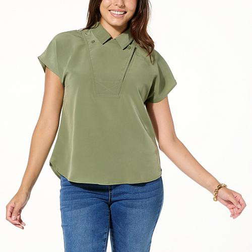 DG2 by Diane Gilman Dolman-Sleeve Collared Top - Green - Size 1X | HSN