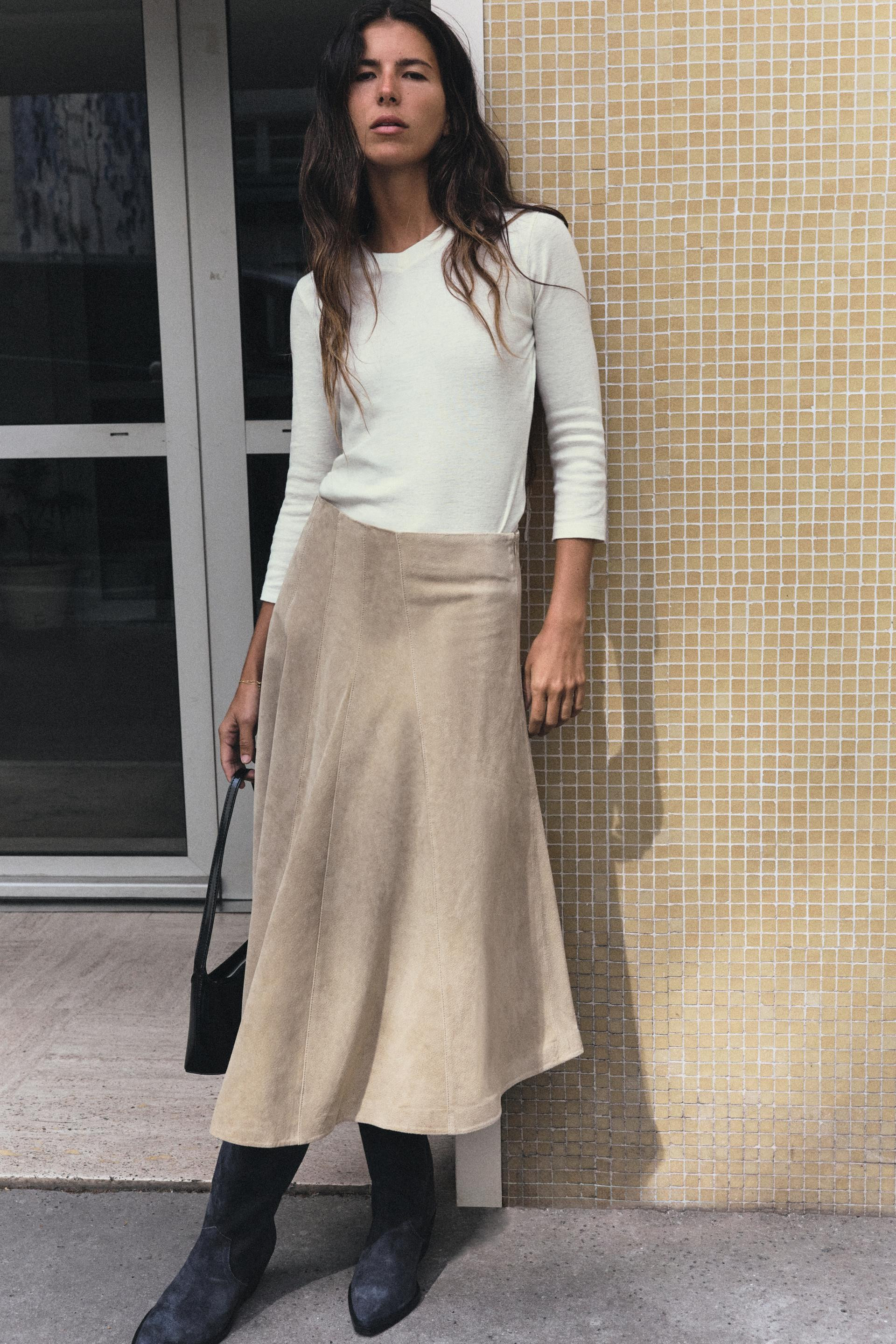 100% LEATHER MIDI SKIRT | Zara US