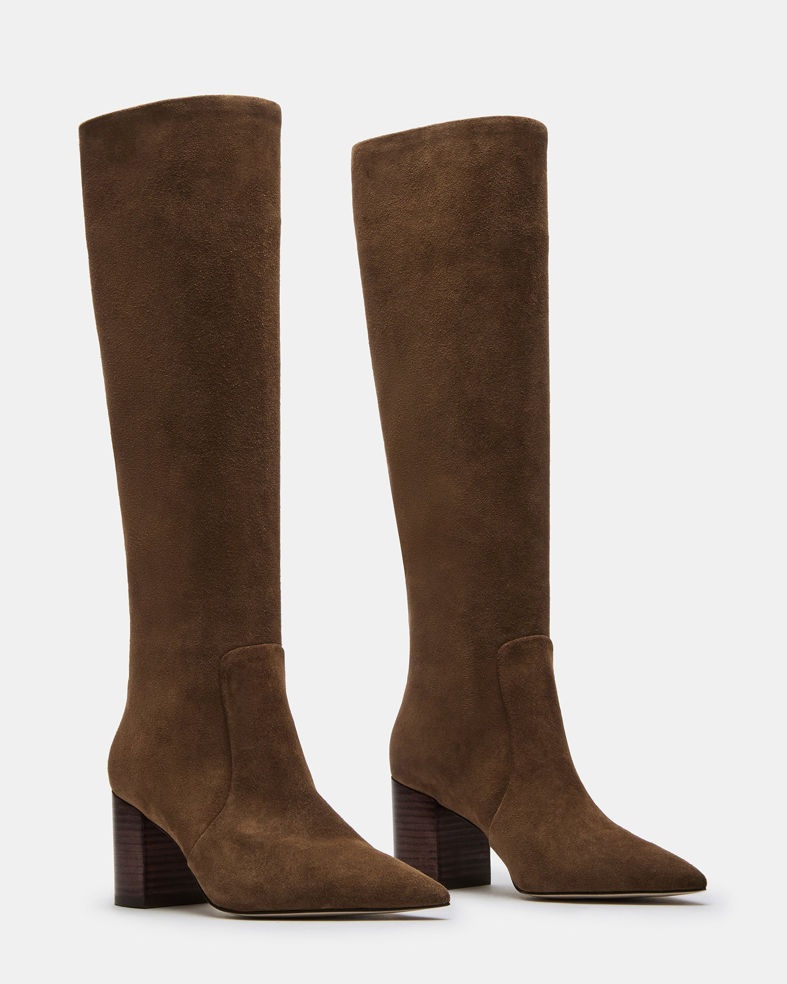 SKYLINE Chestnut Suede Knee-High Pointed Toe Boot | Women's Boots | Steve Madden (US)
