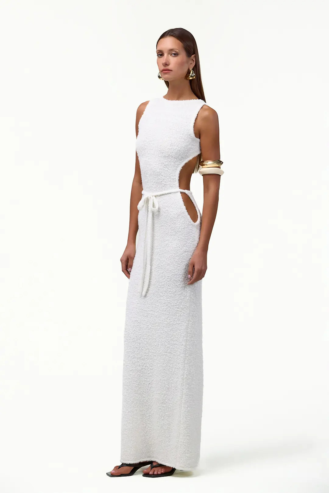 Tie Maxi Dress (White Bouclé) | SAME