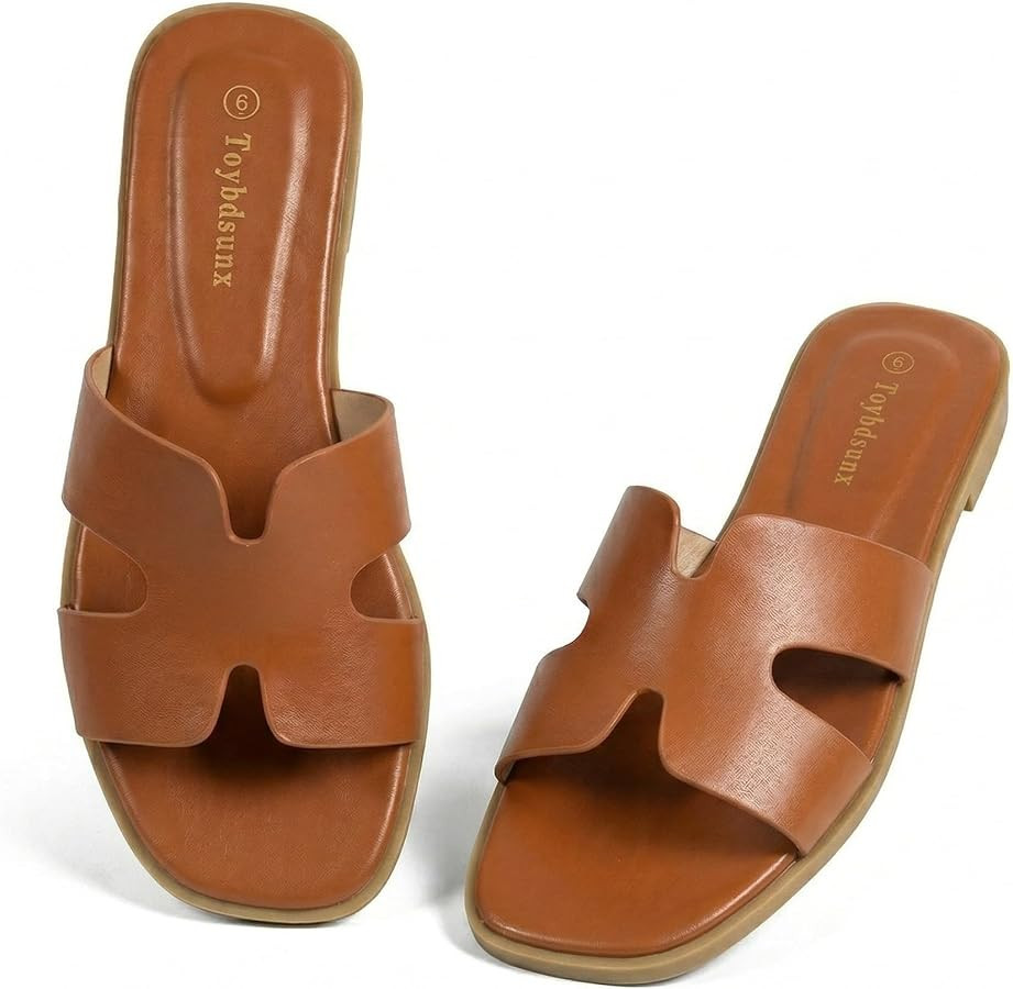 Women's Flat Sandals, Comfortable Open Toe Beach Sandals for Vacation | Amazon (US)
