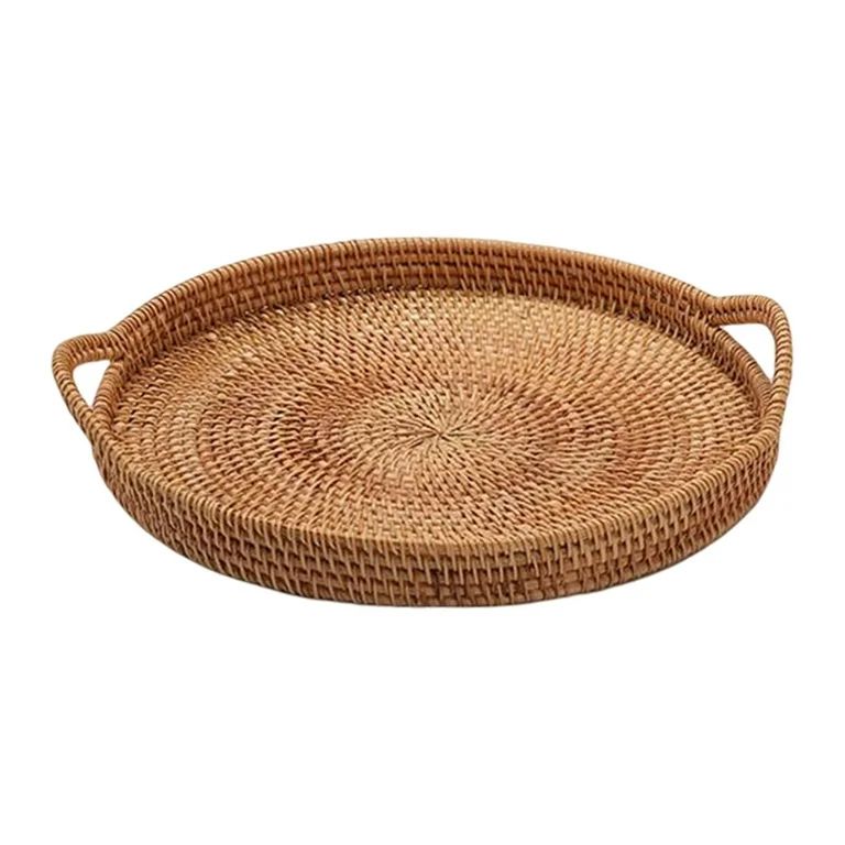 Rttn Rou Serving Try, Woven Orgnizer with Hle Wicker Pltter Storge Try Serving for Brekfst Fruit ... | Walmart (US)