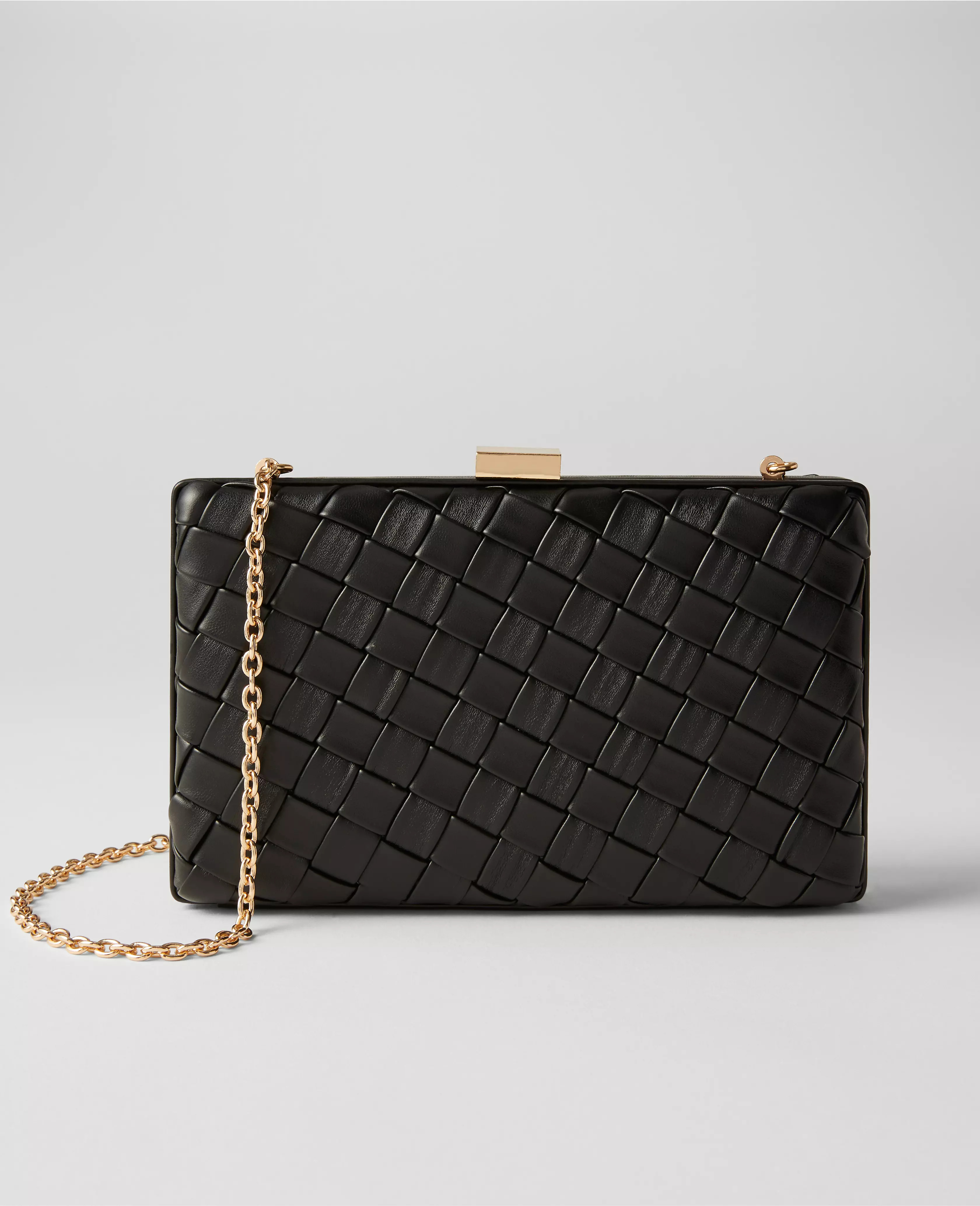 Woven Leather Hard Clutch | Ann Taylor