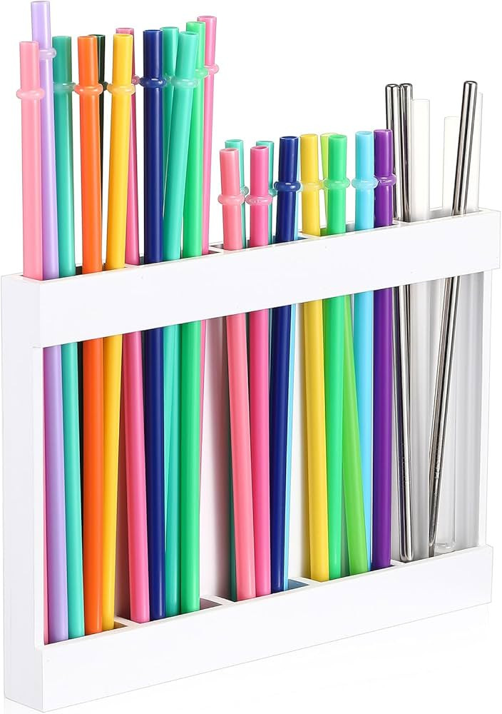 Wooden Straw Holder with Double Sided Adhesive Tape Tumbler Straw Organizer for Cupboard Reusable... | Amazon (US)