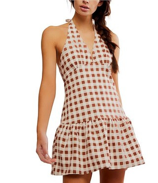 Cecil Checker Print Halter Neck Drop Waist Mini Dress | Dillard's