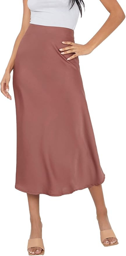 SheIn Women's High Waist A Line Skirts Solid Zipper Up Flared Midi Skirt | Amazon (US)