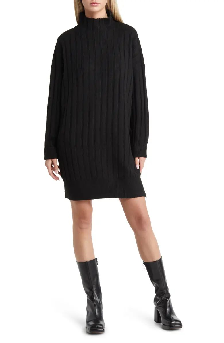 Boxy Ribbed Funnel Neck Long Sleeve Dress | Nordstrom