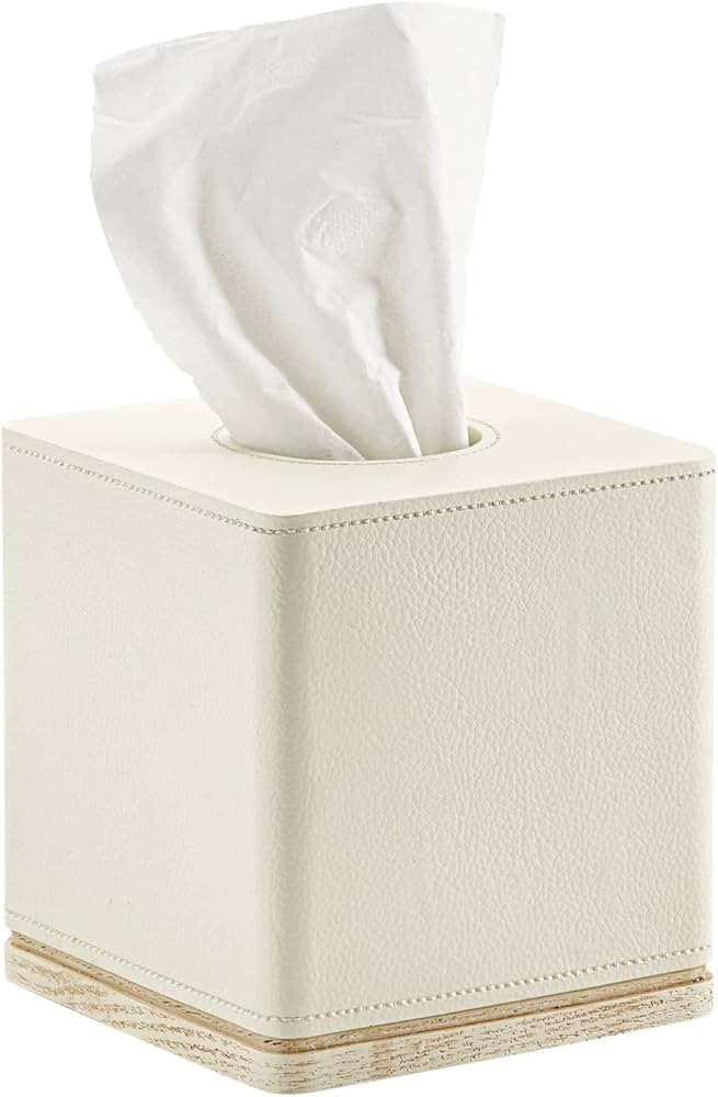Tissue Box Cover Square Resin Tissue Holder for Home Decor,Hand Carved Beige Leather Cube Tissue ... | Amazon (US)