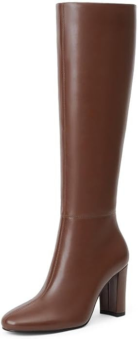 Modatope Knee High Boots for Women Chunky Heel Rounded Toe Womens Tall Boots | Amazon (US)