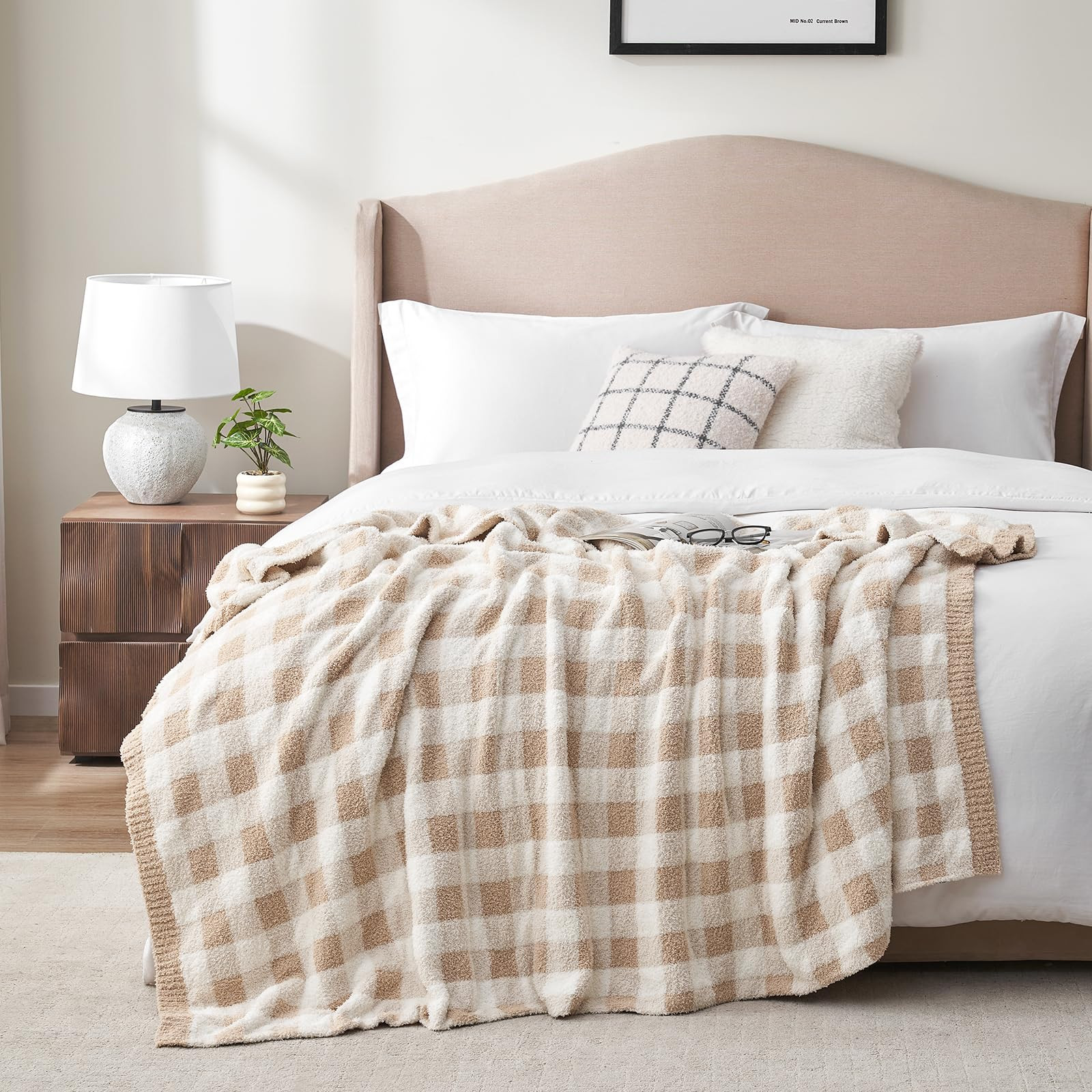 Snuggle Sac Checkered Throw Blanket for Couch, Super Soft Cozy Warm Knit Netural Decorative Fluff... | Amazon (US)