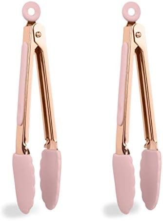 COOK WITH COLOR Tongs for Cooking Stainless Steel and Silicone Set of Two 6” Rose Gold Mini Non... | Amazon (US)