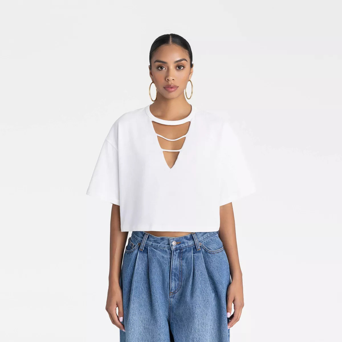 KBB by KAHLANA Women's Short Sleeve T-Shirt 'The Cut Out Tee' - White L | Target