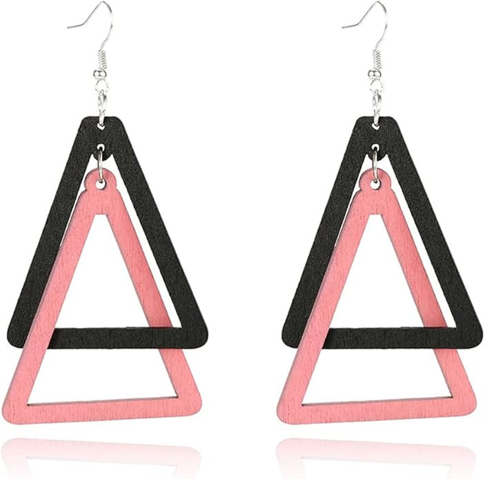 ANXIN Boho Personality Retro Tassel Rectangular Wooden Contrasting colors Earrings Chic Green Tem... | Amazon (US)