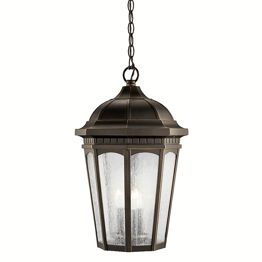 Kichler Courtyard 3 -Light Rubbed Bronze Traditional Clear glass Lantern Medium Indoor/Outdoor Ha... | Lowe's