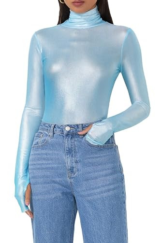 AFRM Women's Zadie Sheer Mesh Long Sleeve Turtleneck Top, Bluefish Ombre, Small | Amazon (US)