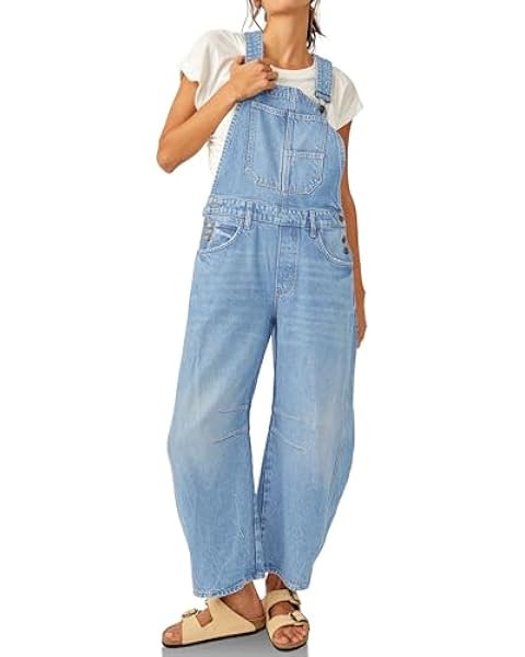 loveimgs Women Y2k Baggy Barrel Jeans Overalls Wide Leg Denim Pants Bib Overalls Jumpsuit Boyfrie... | Amazon (US)