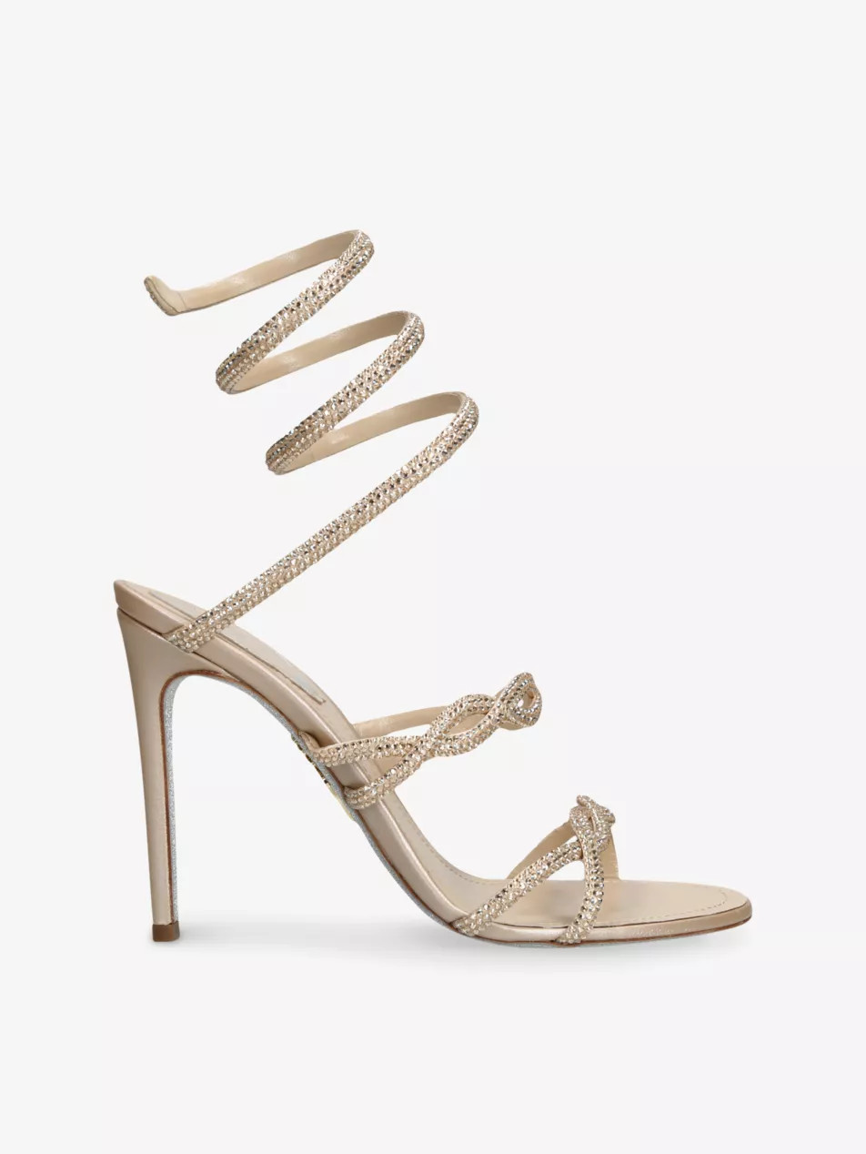 Cleo Twist 105 Crystal-Embellished Leather Heeled Sandals | Selfridges