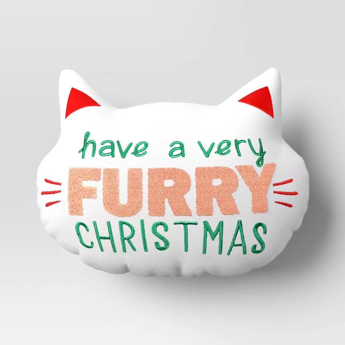 15"x12" Reversible 'Have a Very Furry Christmas' to String Lights Cat Head Novelty Plush Pillow W... | Target
