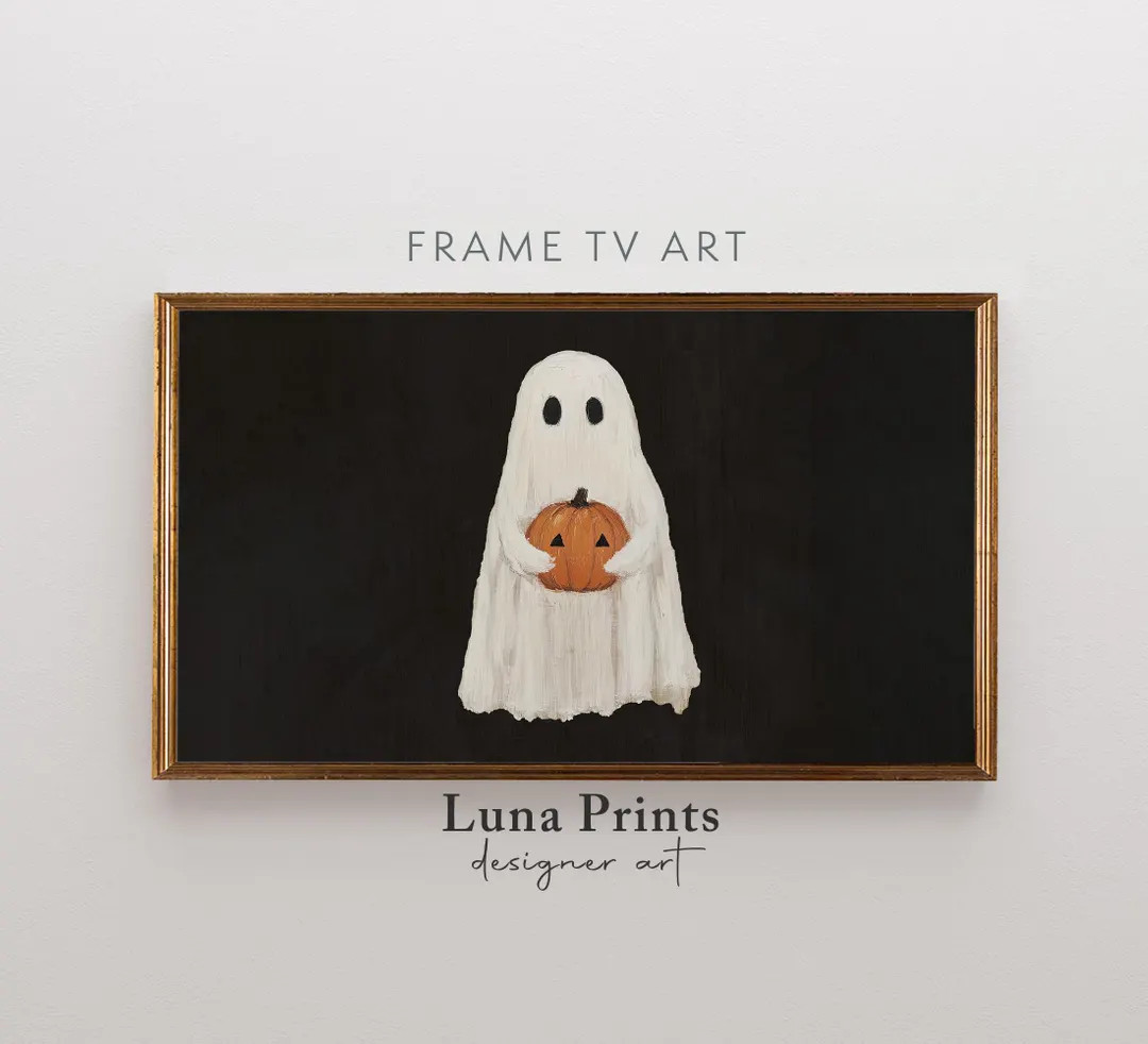 Ghost Frame TV Art, Modern Ghost Pumpkin Art for Frame Tv, DIGITAL DOWNLOAD, Neutral Halloween Ar... | Etsy (US)