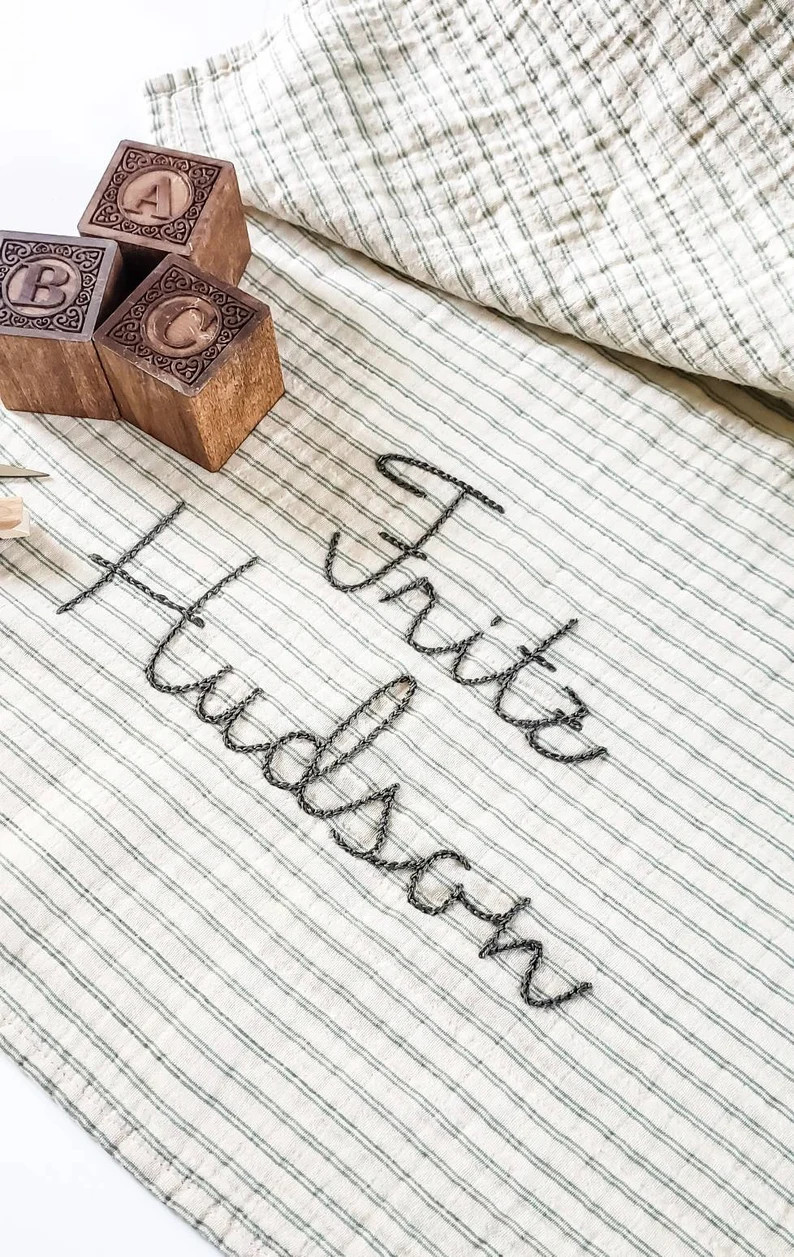 Personalized swaddle blanket| hand embroidered blanket| organic cotton swaddle| baby blanket| bab... | Etsy (US)