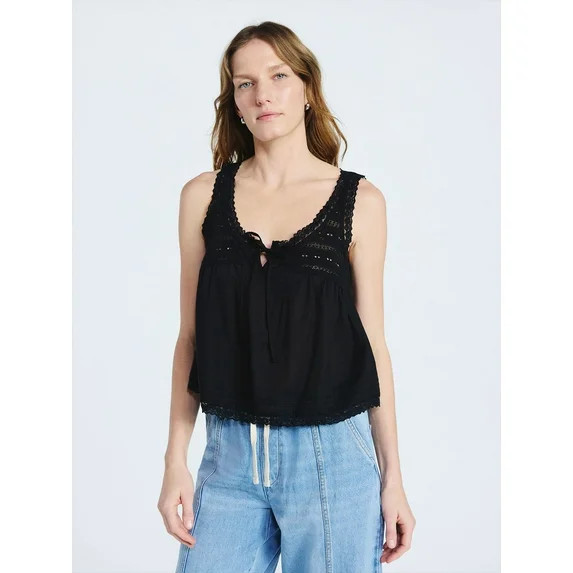 Scoop Women's and Women's Plus Flowy Cotton Tank Top with Lace Trim, Sizes XS-4X | Walmart (US)