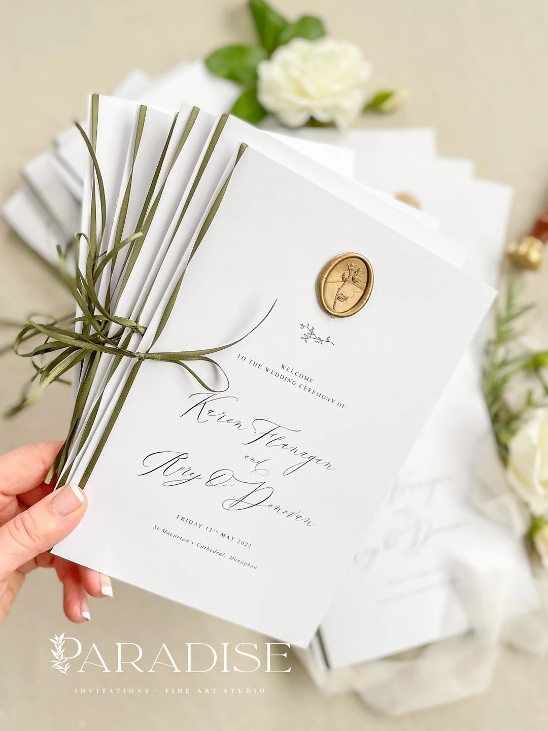 Pauline Ribbon Wedding Programs, Wedding Stationery, Silk Ribbons, Wild Cotton Paper, Premium Qua... | Etsy (US)