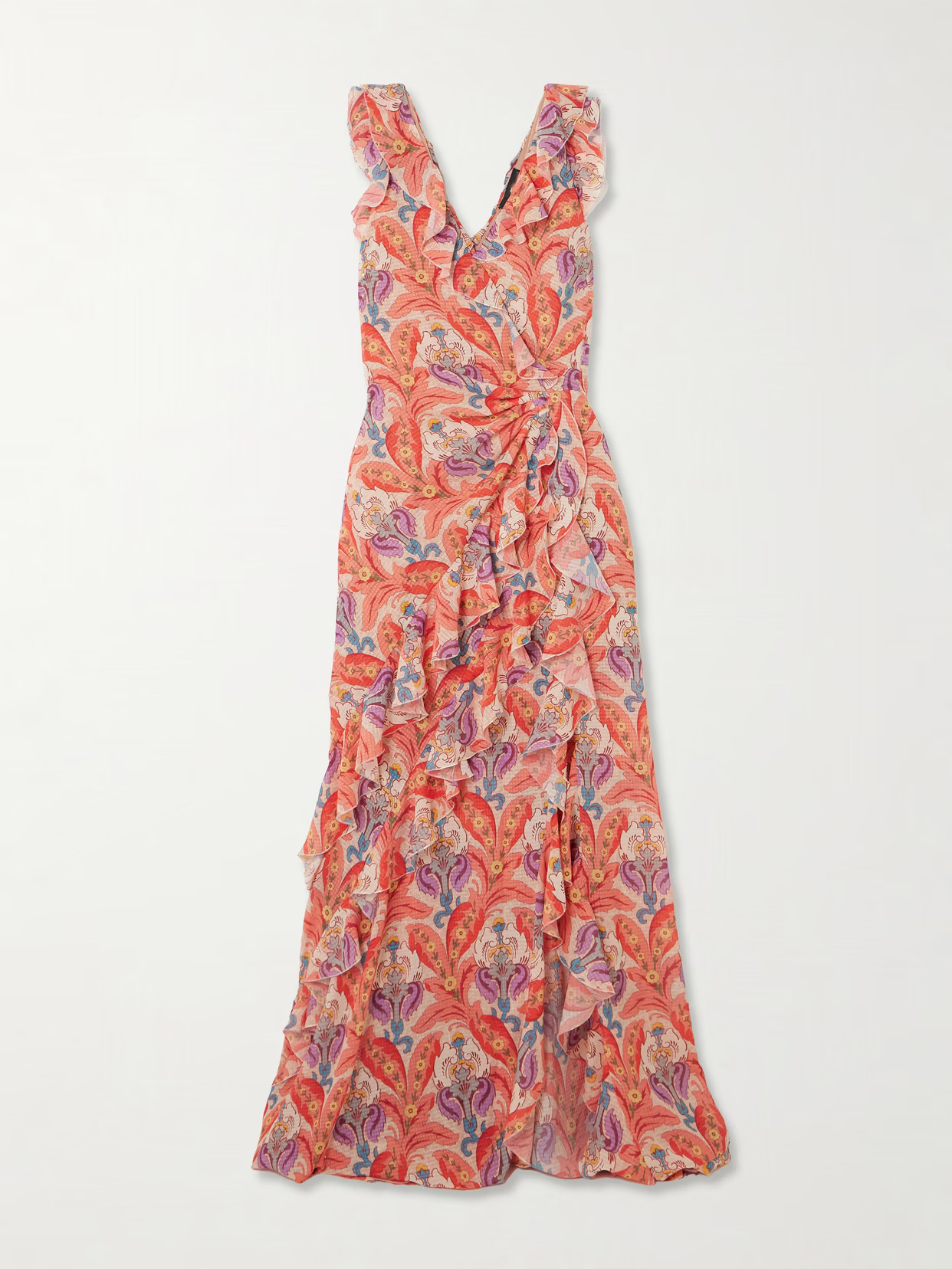 Etro - Open-back Ruffled Printed Crepe De Chine Maxi Dress - Red | NET-A-PORTER (US)