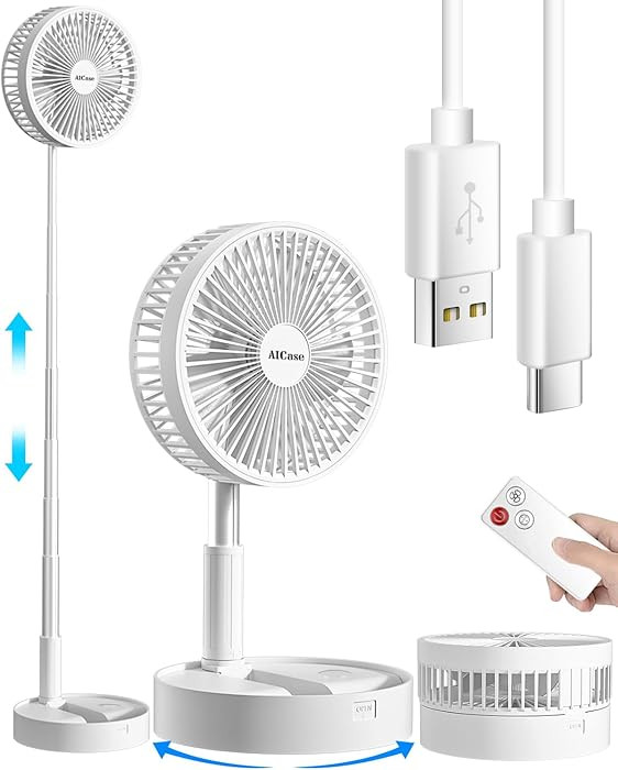 AICase Stand Fan,Folding Portable Telescopic Floor/USB Desk Fan with 7200mAh Rechargeable Battery... | Amazon (US)
