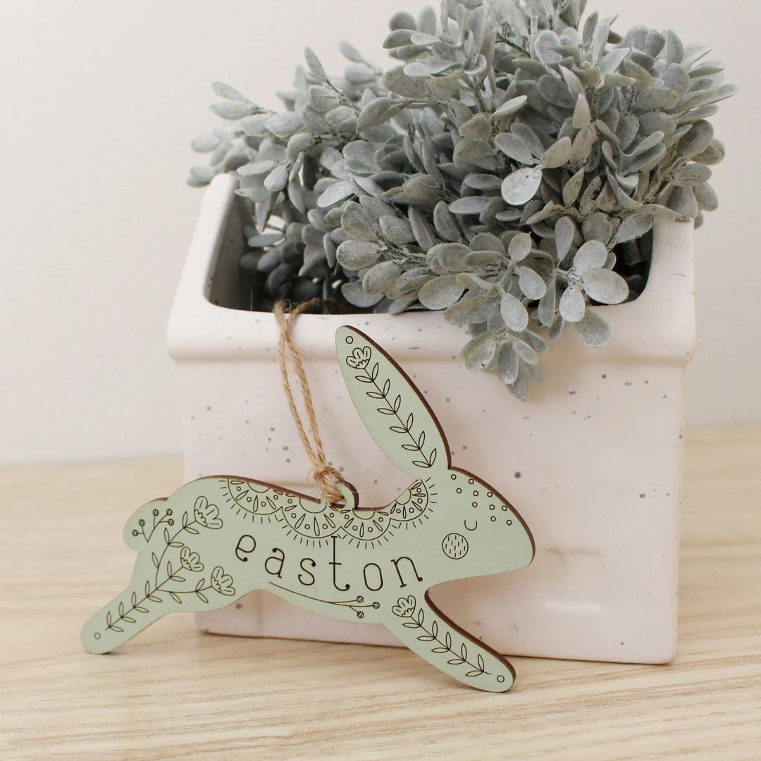 custom wooden bunny easter basket name tag • personalized easter bunny decoration  • easter p... | Etsy (US)