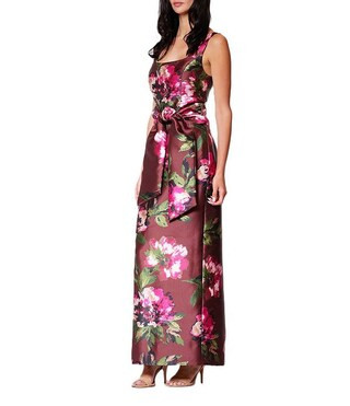 Sleeveless Floral Twill Long Tie Front Detail Dress | Dillard's