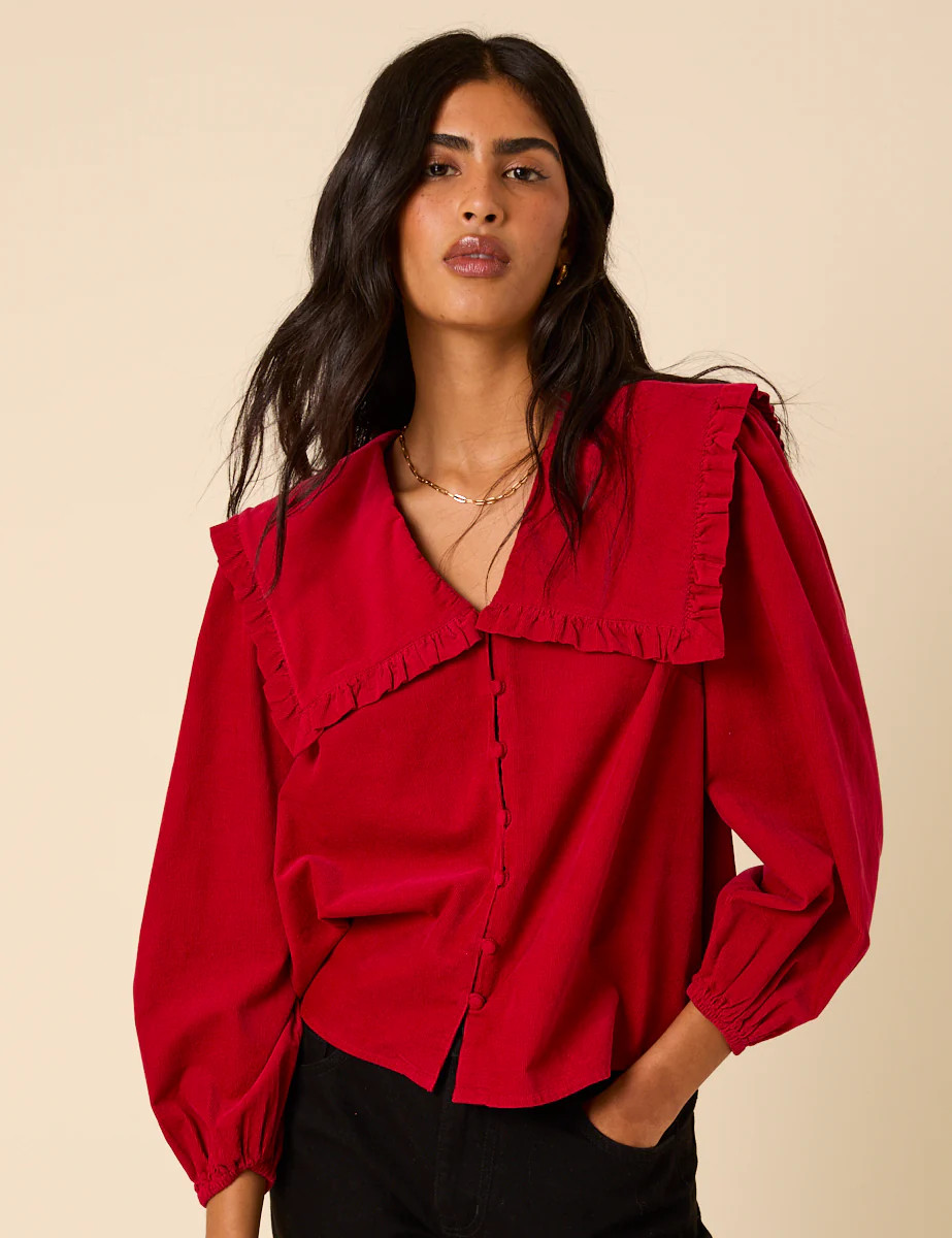 Red Cord Oversized Ruffle Collar Blouse | Nobody's Child