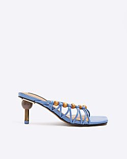 Blue beaded strappy mule heeled sandals | River Island (UK & IE)