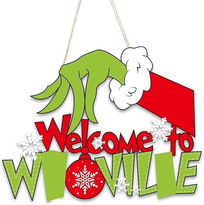 Christmas Decorations Indoor Home Decor - Welcome to Whville Wooden Door Sign with Thief Hand Han... | Amazon (US)