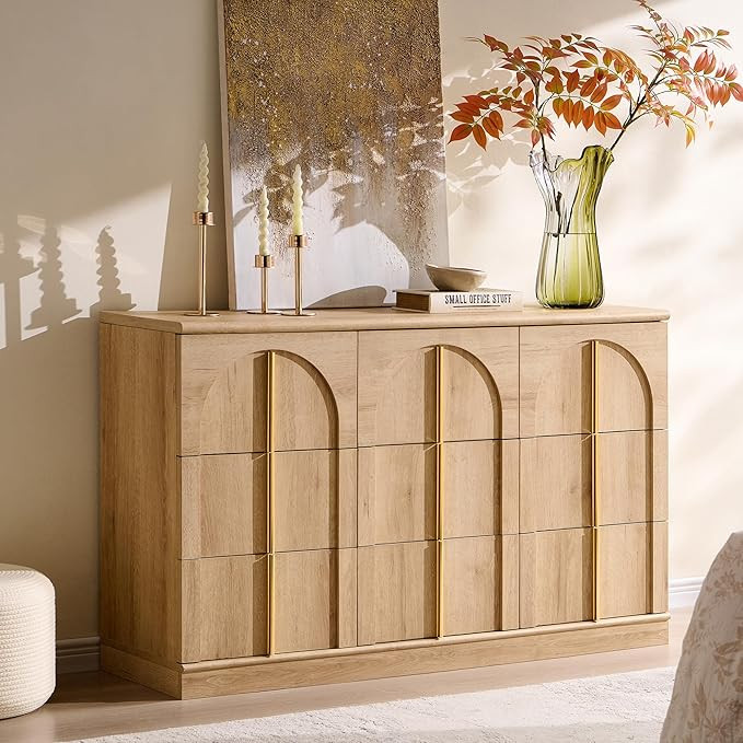 Arched Dresser for Bedroom with 9 Drawers, 52" Wide Modern Chest of Drawers with Rounded Edge & M... | Amazon (US)
