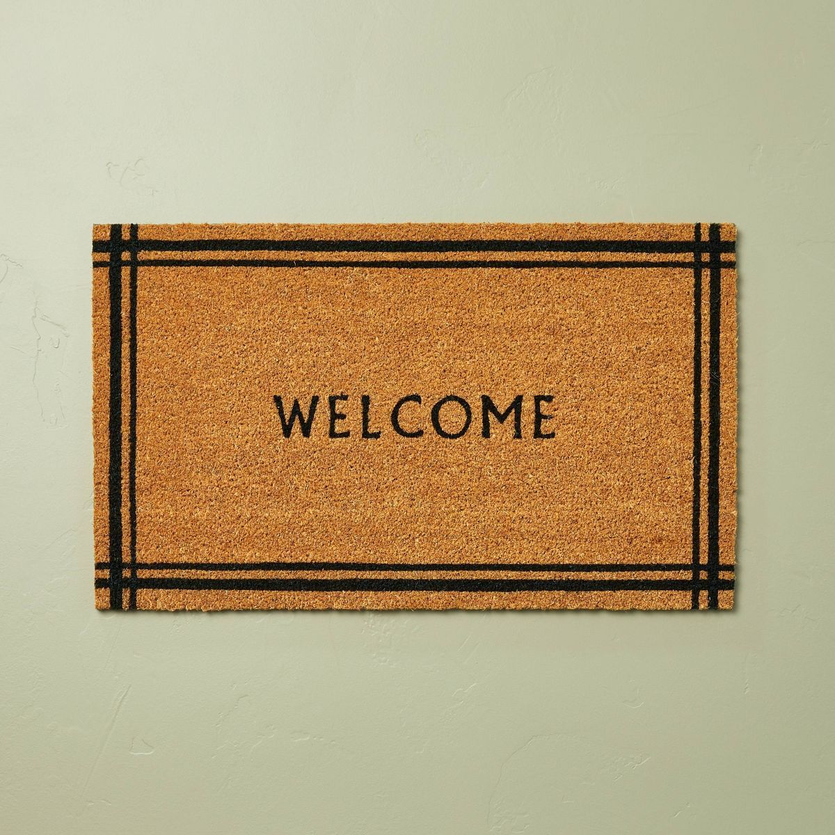 18"x30" Border Stripe Welcome Coir Doormat Tan/Black - Hearth & Hand™ with Magnolia | Target