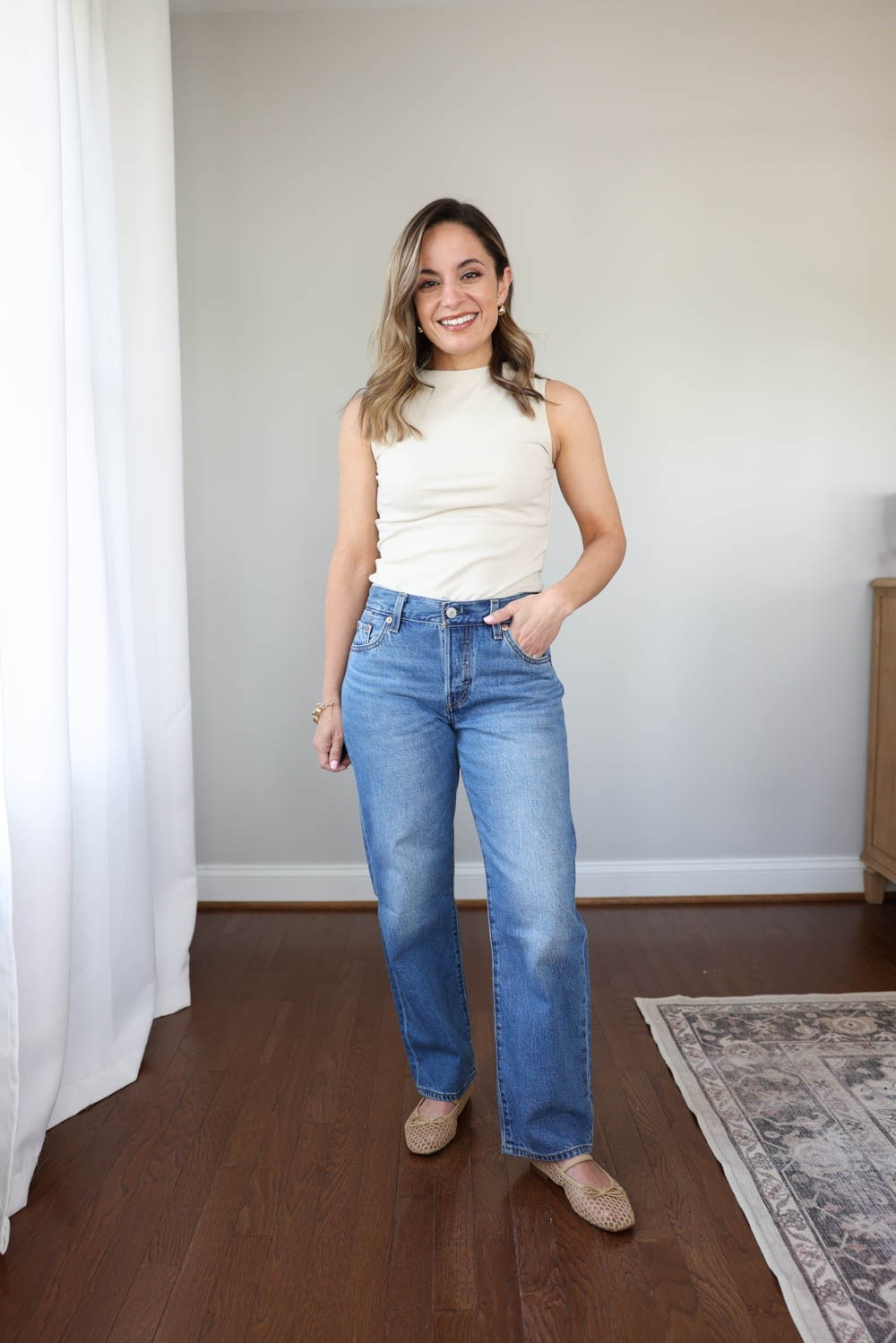 Another option for mid-rise jeans from Levi’s - these are also noted as a high tide but in a size 23/24 they have a 9.5” rise. A relaxed fit, I sized down. 

501® ’90s Ankle Lightweight Women’s Jeans
Rise: 9.5” (on size 24)
Inseam: 27”
Size Worn: 23 x 27″ in Sleep Hours Ltw – sized down
Fabric: 79% Cotton, 21% Lyocell (Lenzing TENCEL™ Lyocell)

#LTKPetite